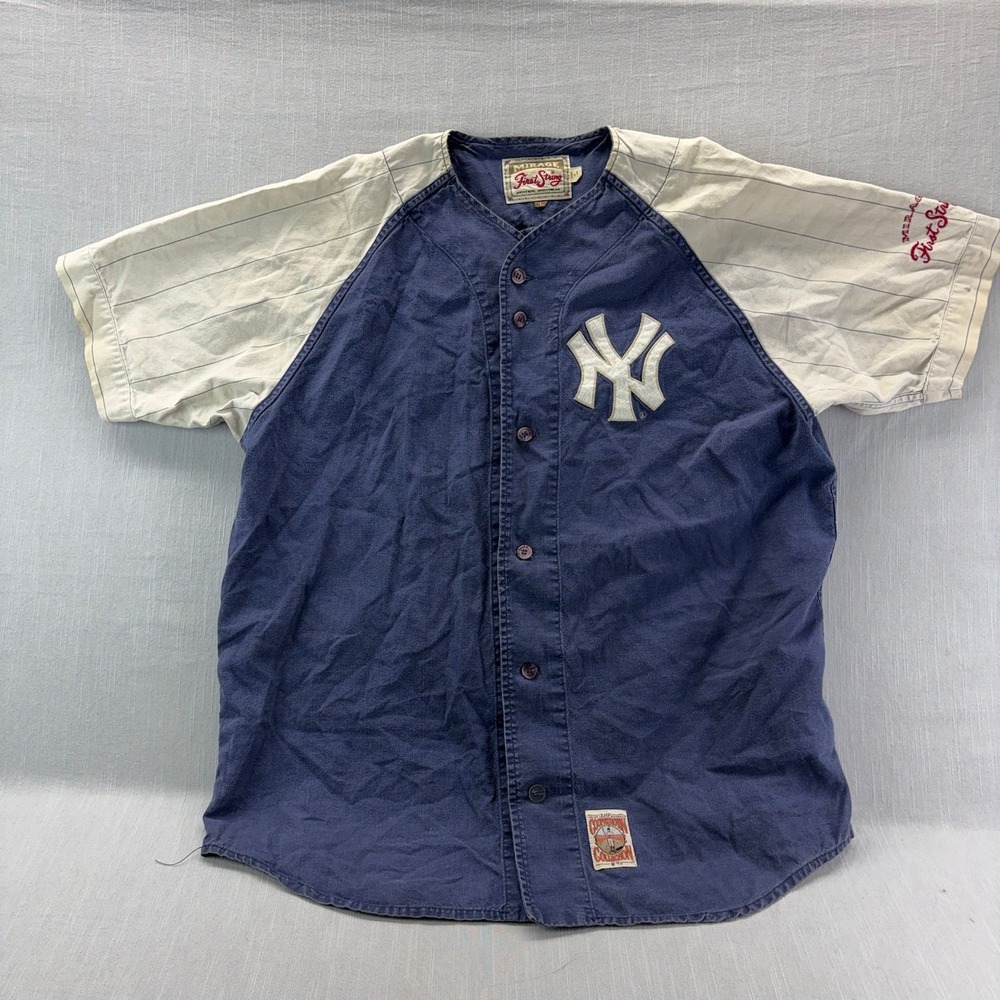 Mirage Baseball Jersey Mens L Cooperstown Collection NY Yankees 1961 Blue Cream